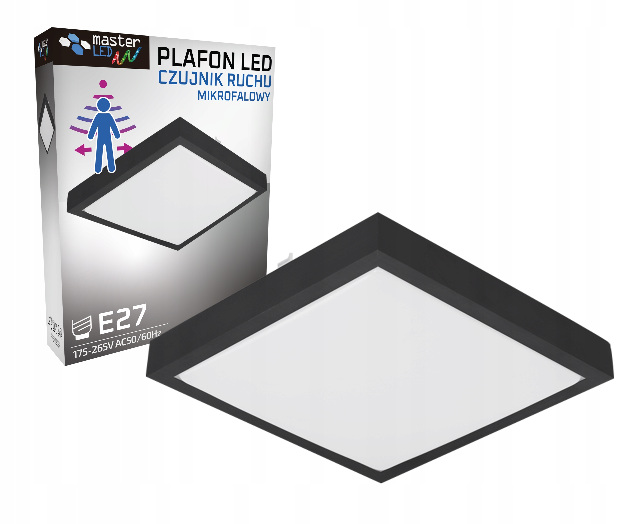 Plafon LED 2x E27 oprawa LAMPA panel CZUJNIK RUCHU MIKROFALOWY