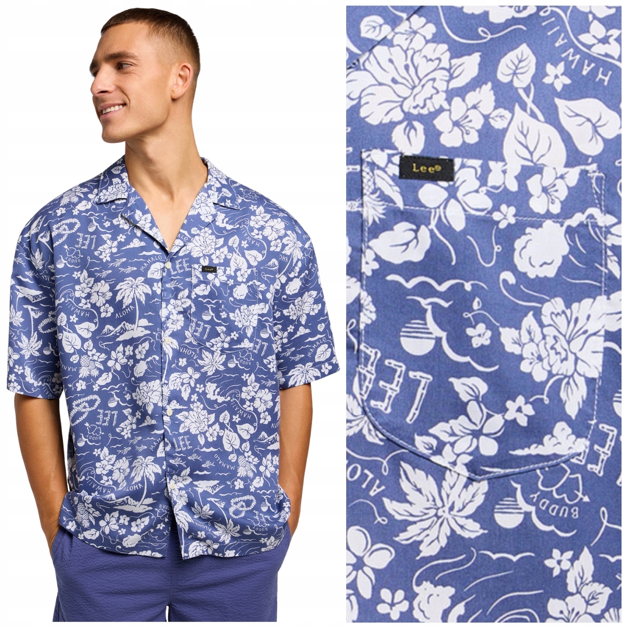 Lee Camp Shirt Surf Blue velmi volná modrá košile s krátkým rukávem, velikost M