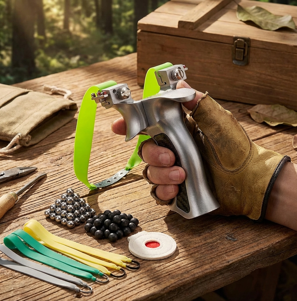 ПРОФЕСІЙНА МЕТАЛЕВА РОГАТКА ЕРГОНОМІЧНИЙ НАБІР ГУМОВІ КУЛЬКИ ЩИТ