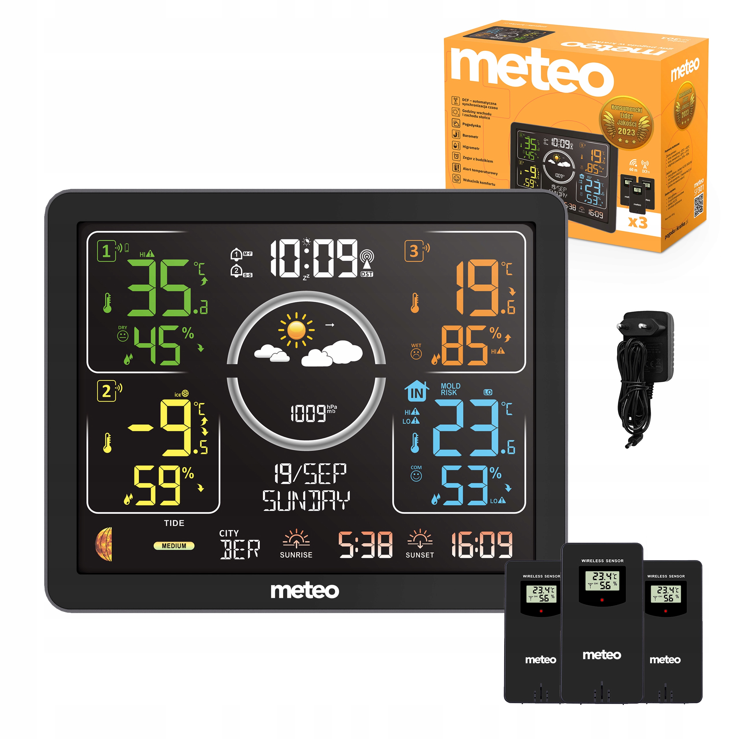 Stacja Pogodowa Z Dcf Meteo SP301 Pogodynka Higrometr Barometr 3 Czujniki