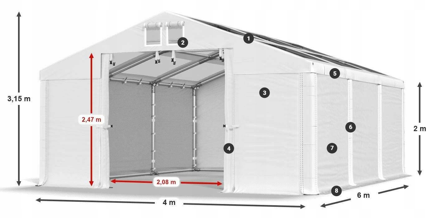 Namioty Budowlane 4x6m Całoroczne DAS 580 W Szerokość 4 m