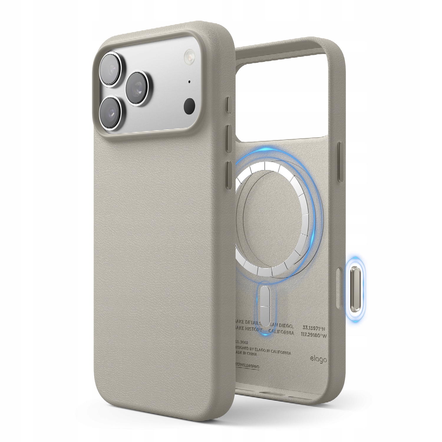 Kožené Pouzdro s MagSafe Elago pro iPhone 17 Pro Max, světle šedé