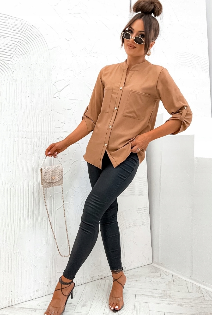 DAMSKA ELEGANCKA BLUZKA KOSZULA LUŹNA OZDOBNE GUZIKI PL PROD CAPPUCCINO XL Model ELEGANCKA BLUZKA KOSZULA Z WISKOZĄ OZDOBNE GUZIKI