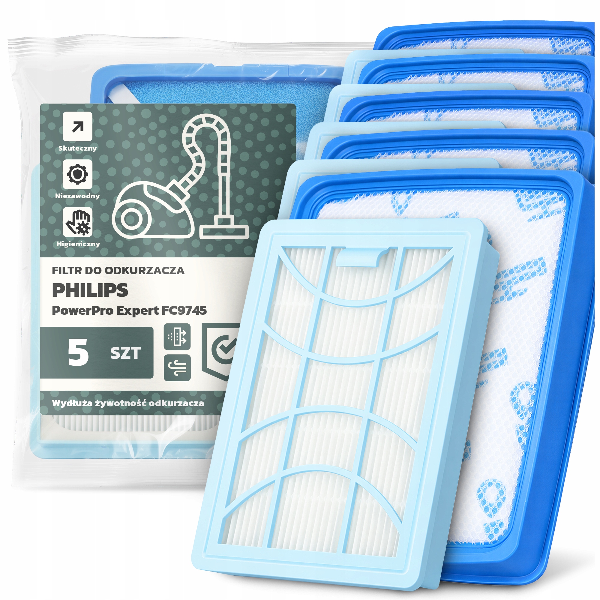 5 x Vzduchové Filtry Pro Vysavač Philips PowerPro Expert FC9745 Filtr Em-w