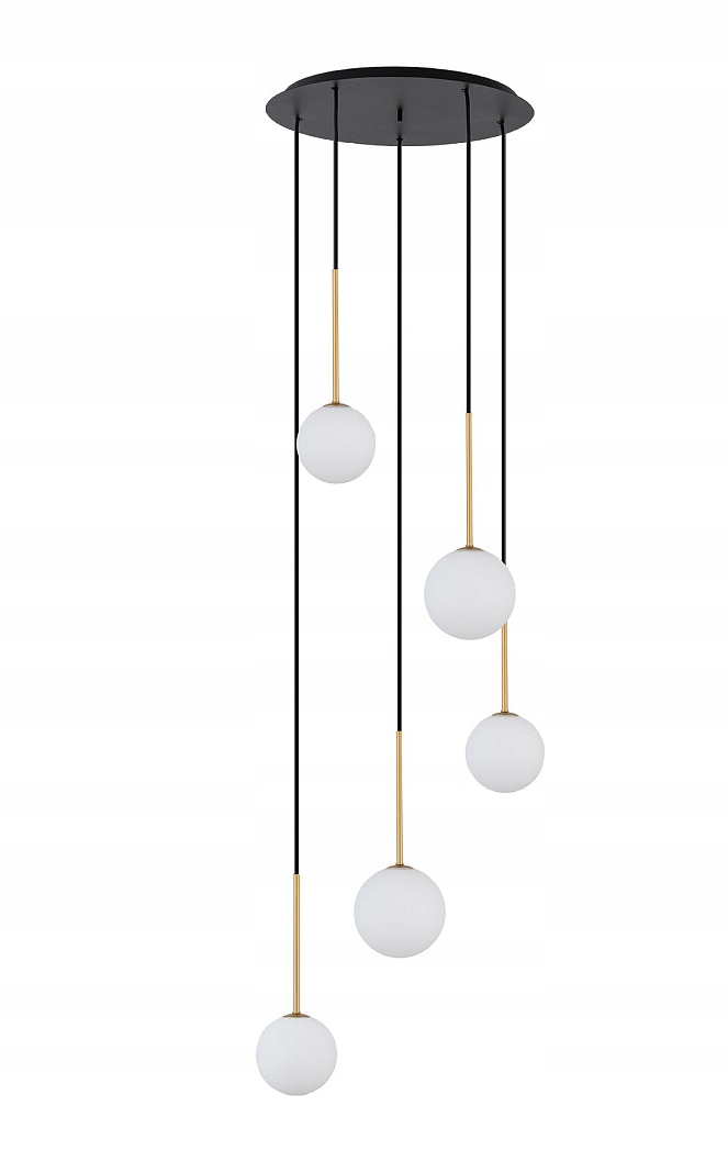 Závesná lampa zlatý stropný luster nad stôl do obývačky biele gule Karo V