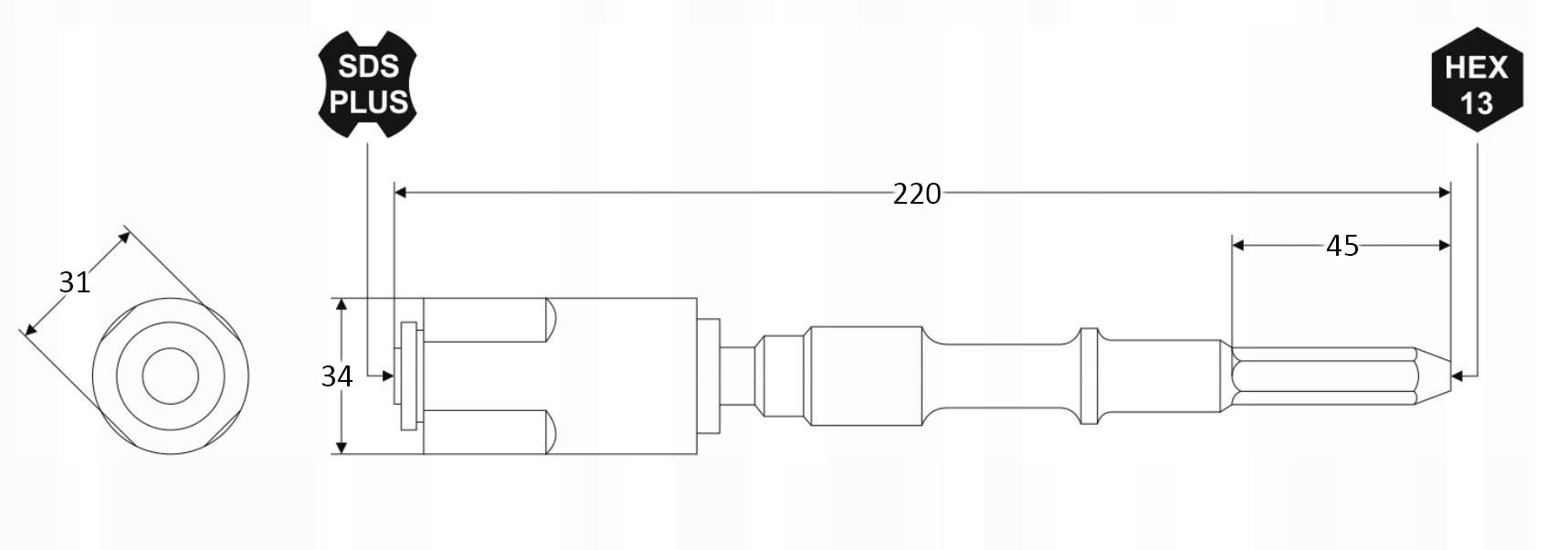 UCHWYT WIERTARSKI ADAPTER HEX - SDS PLUS Marka Falon-Tech