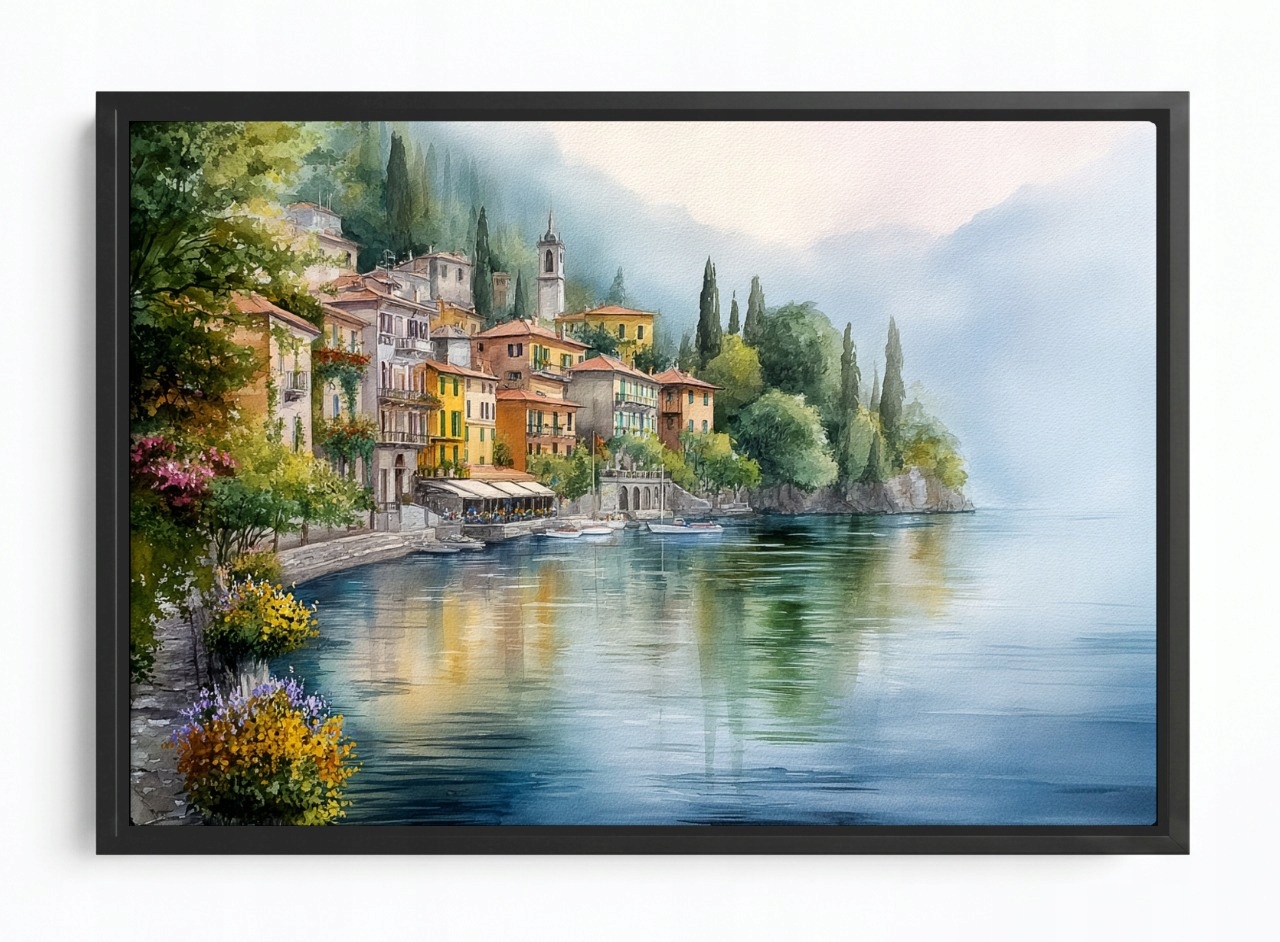Obraz Rám Americký Box Krajina Itálie Jezero Como Hory Alpy 120x80