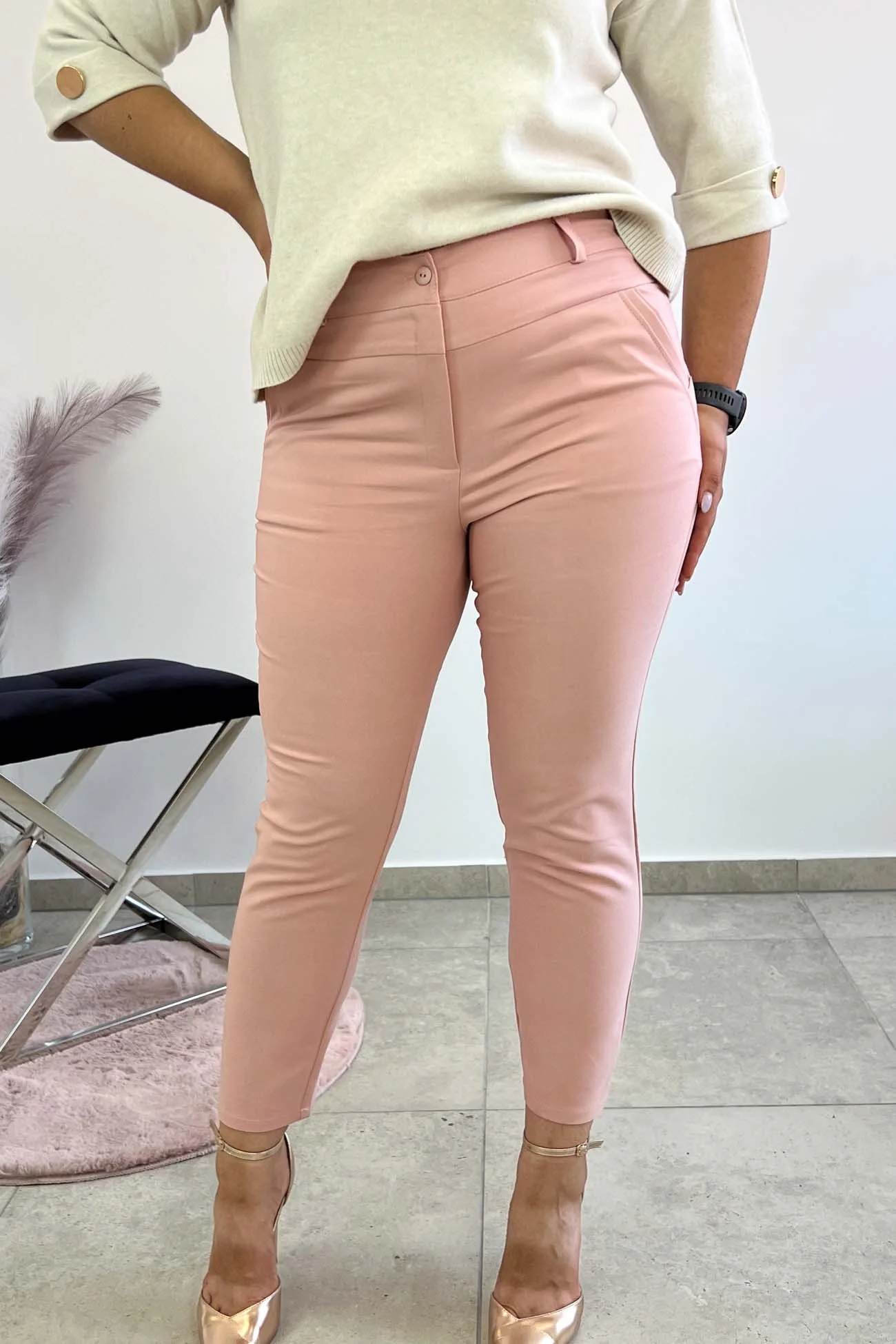 Slavná Elegantní kalhoty Růžové 44