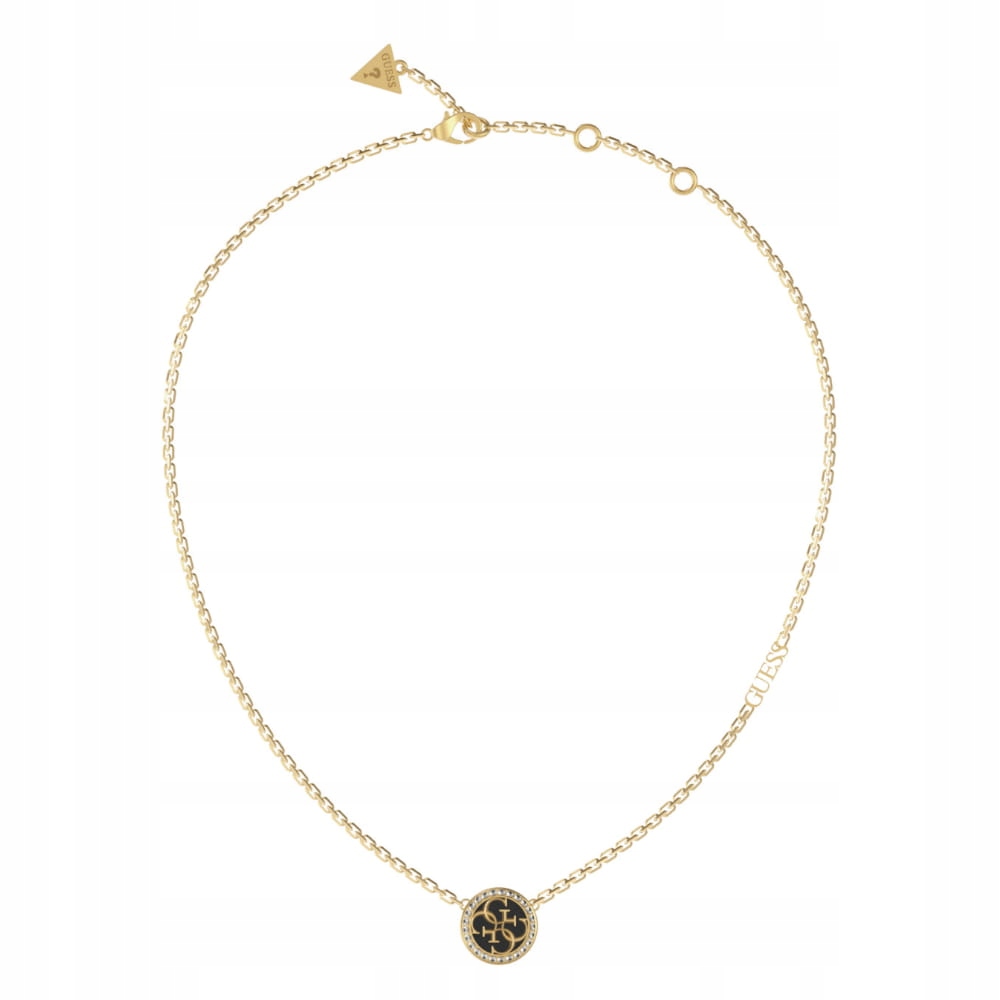 Náhrdelník Guess Kolečko černé zirkony Logo 4G Ocel zlatá Nastavitelná