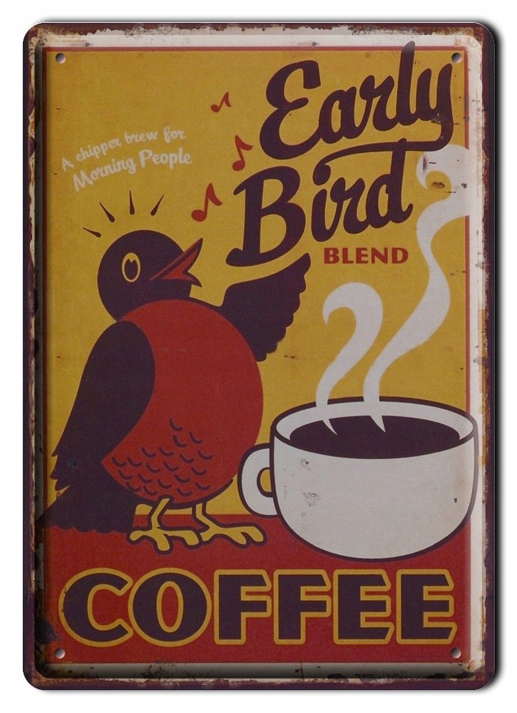 Coffee Kawa Metalowy Szyld Plakat Vintage #00325