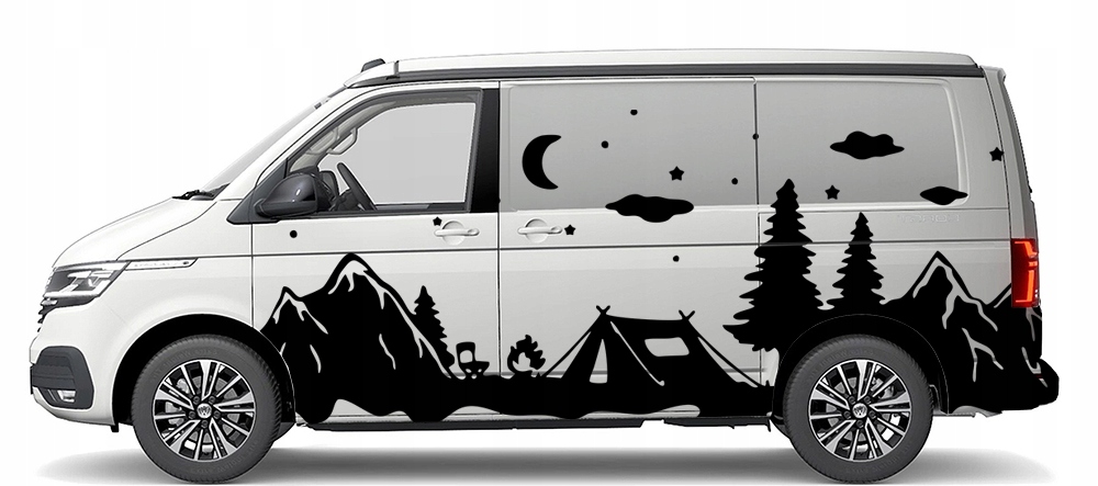 NAKLEJKA Grafika na kamper przyczepę CAMPING NAMIOT GWIAZDY GÓRY 90x247 Producent MGDesign