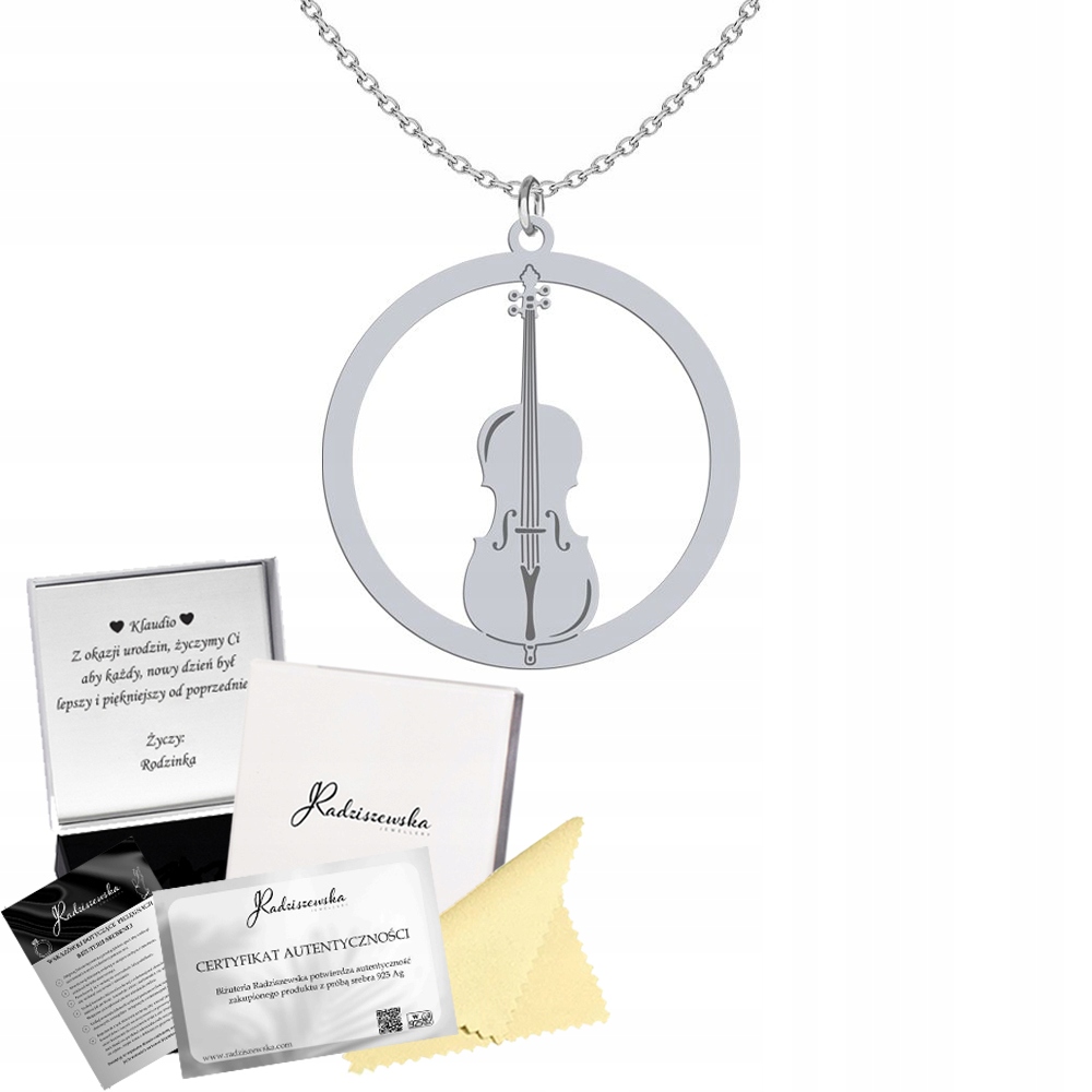 Stříbrný náhrdelník Violoncello Řetízek 925 Dárek Hudba Šperky Gravírování