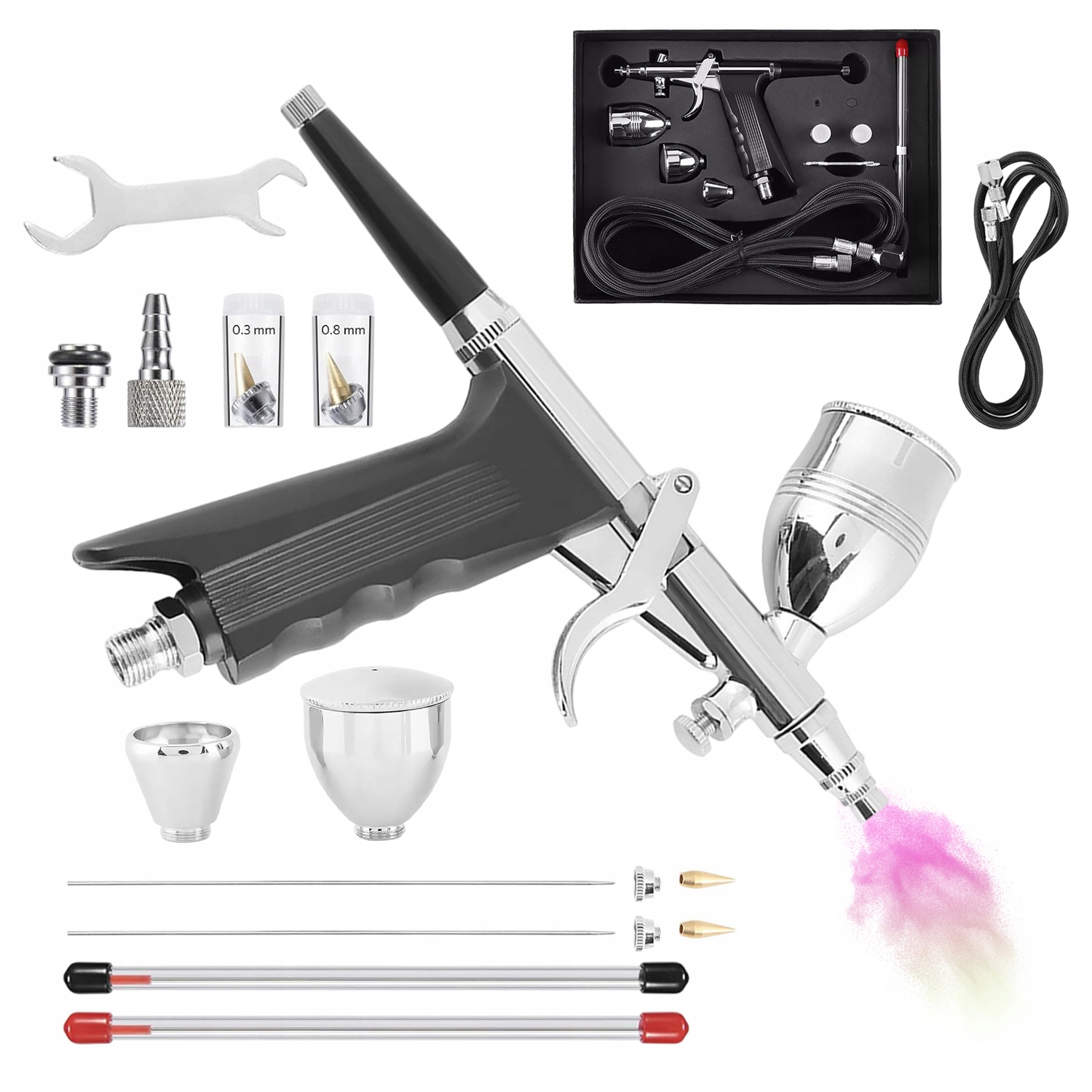 Aerograf na zdobení nehtů Stříkací pistole s tryskou 0,3/0,5/0,8 mm