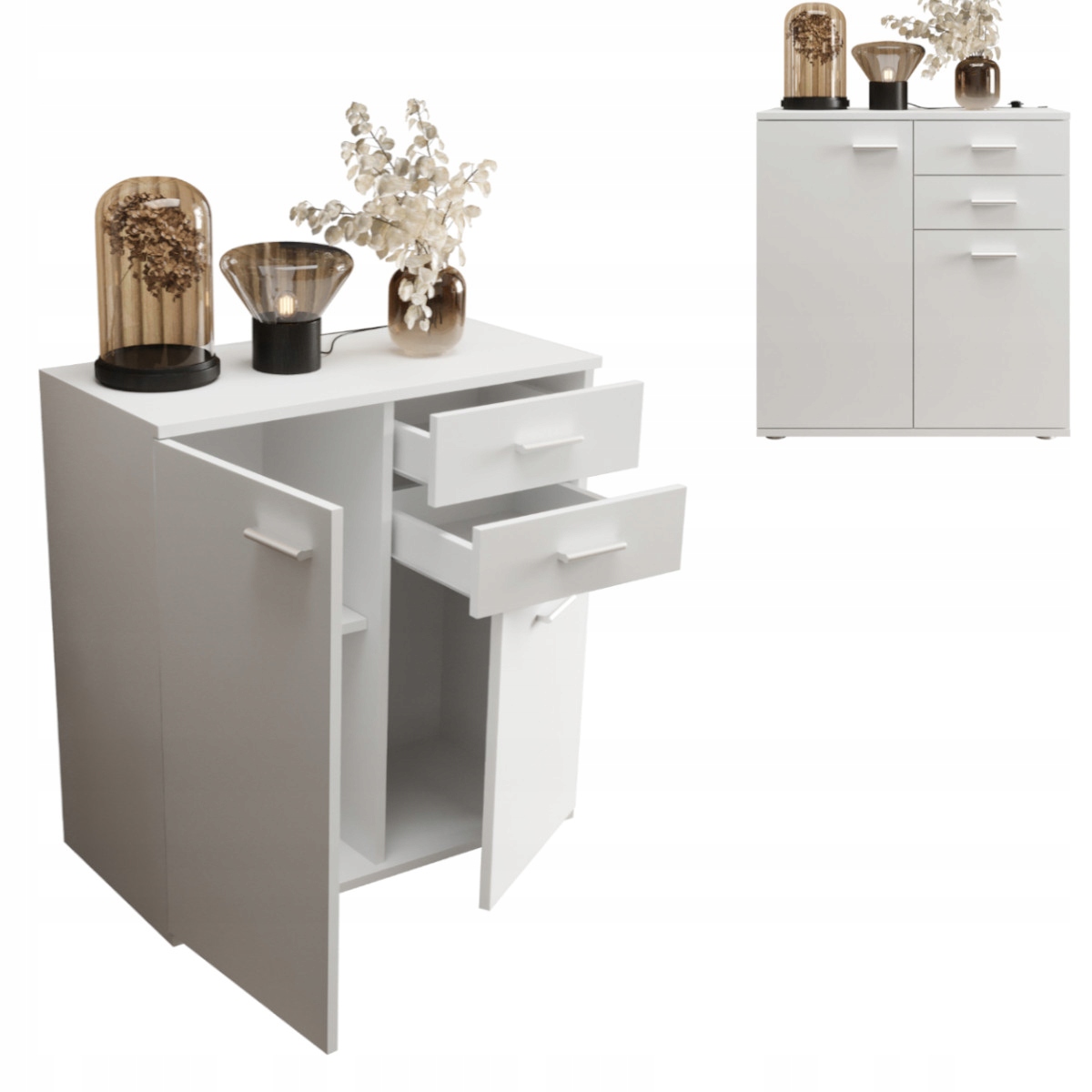 Komoda Bílá 2-dvéřová 2 zásuvky 71 cm Malá úzká skříňka London O-sofa