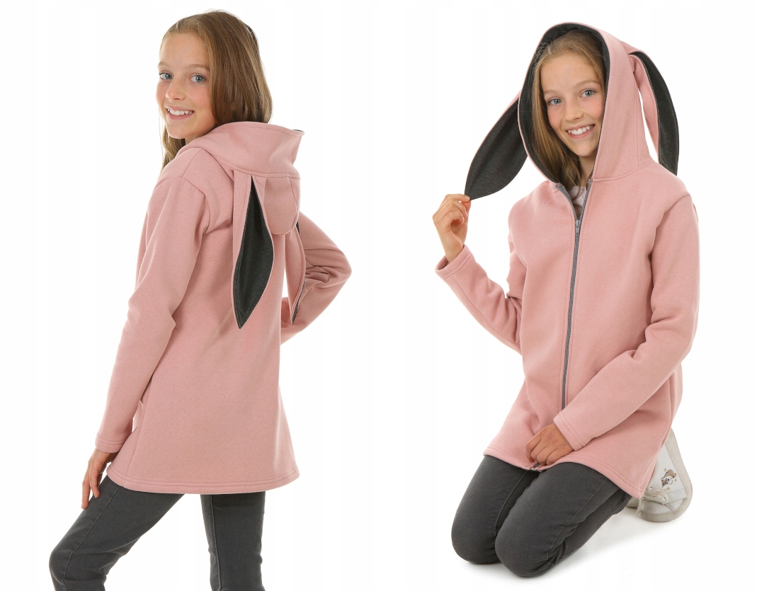 OCIEPLANA bluza z kapturem, KRÓLIK - 128 RÓŻ