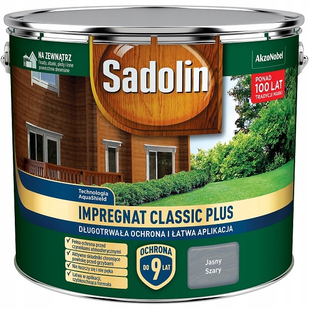 Sadolin Classic Plus Impregnat Wodny Do Ochrony Drewna Jasny Szary 9L