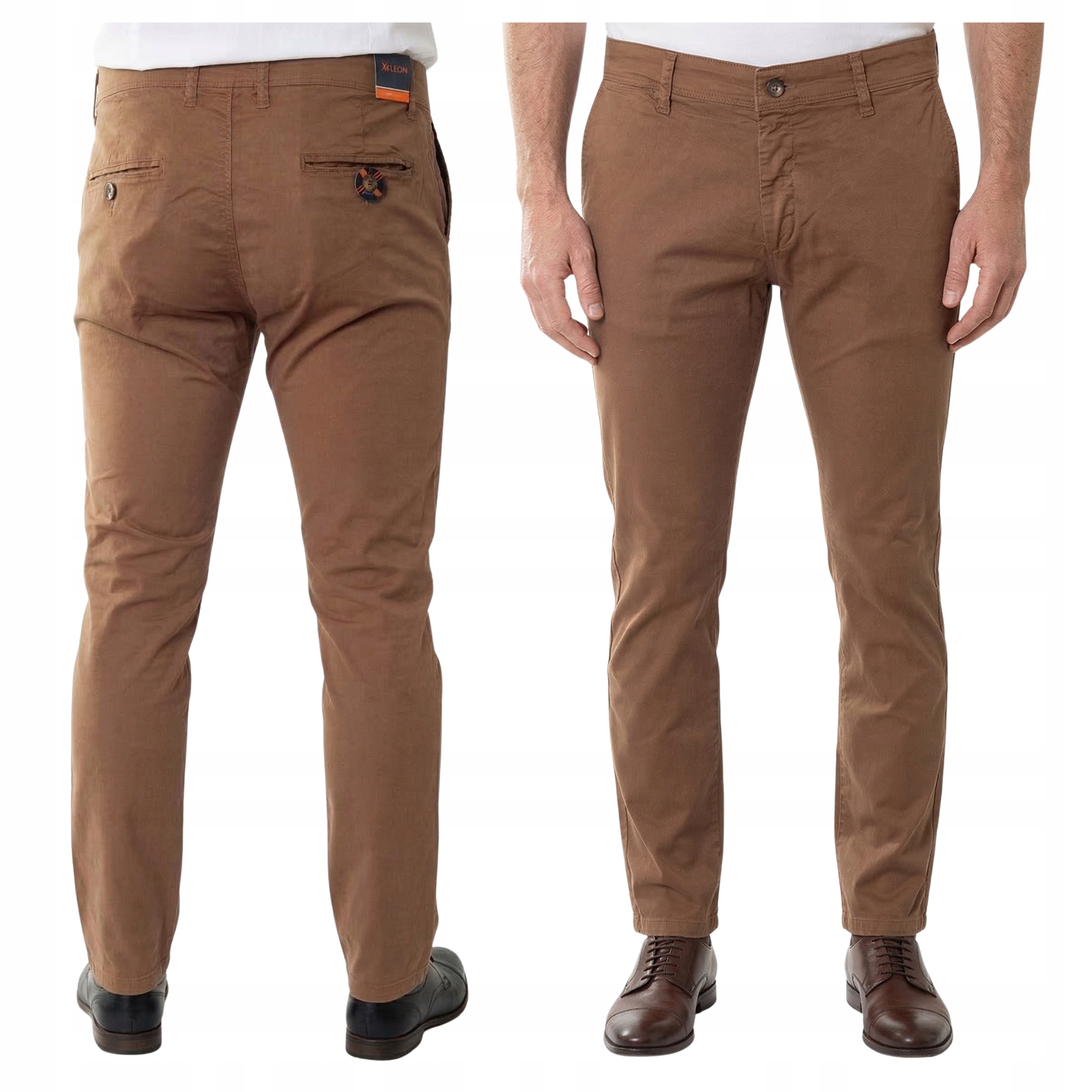 Spodnie Materiałowe jasno-brązowe proste Klasyczne wiosna W32