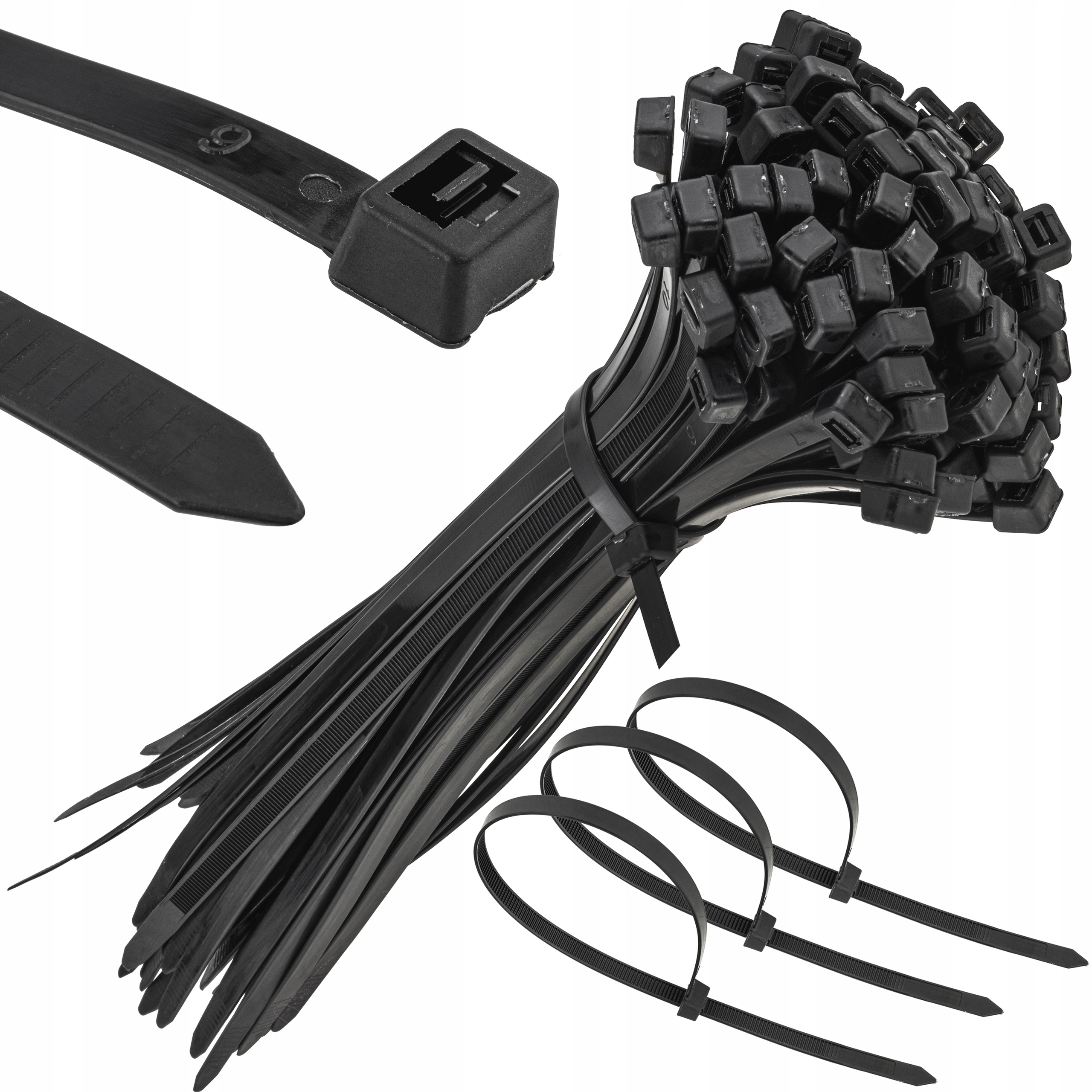 Mocne Opaski Zaciskowe Kablowe Trytki Czarne Taśma 7.6X300MM 100SZT Trytki