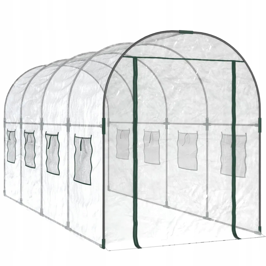 Velký zahradní skleník 160 x 400 x 190 cm, průhledný, z Pvc, s 8 okny