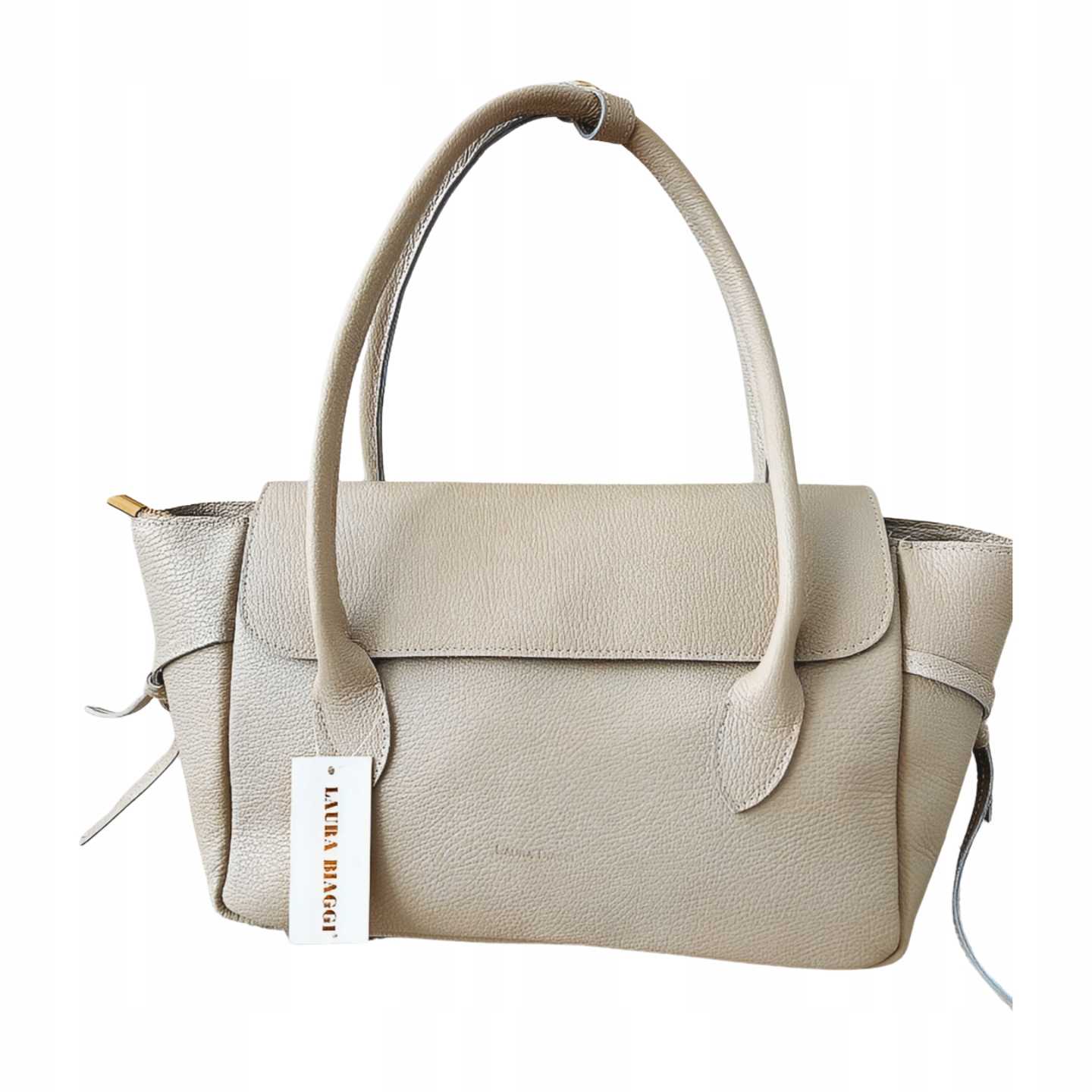 Laura Biaggi kožená shopper taška přes rameno béžová