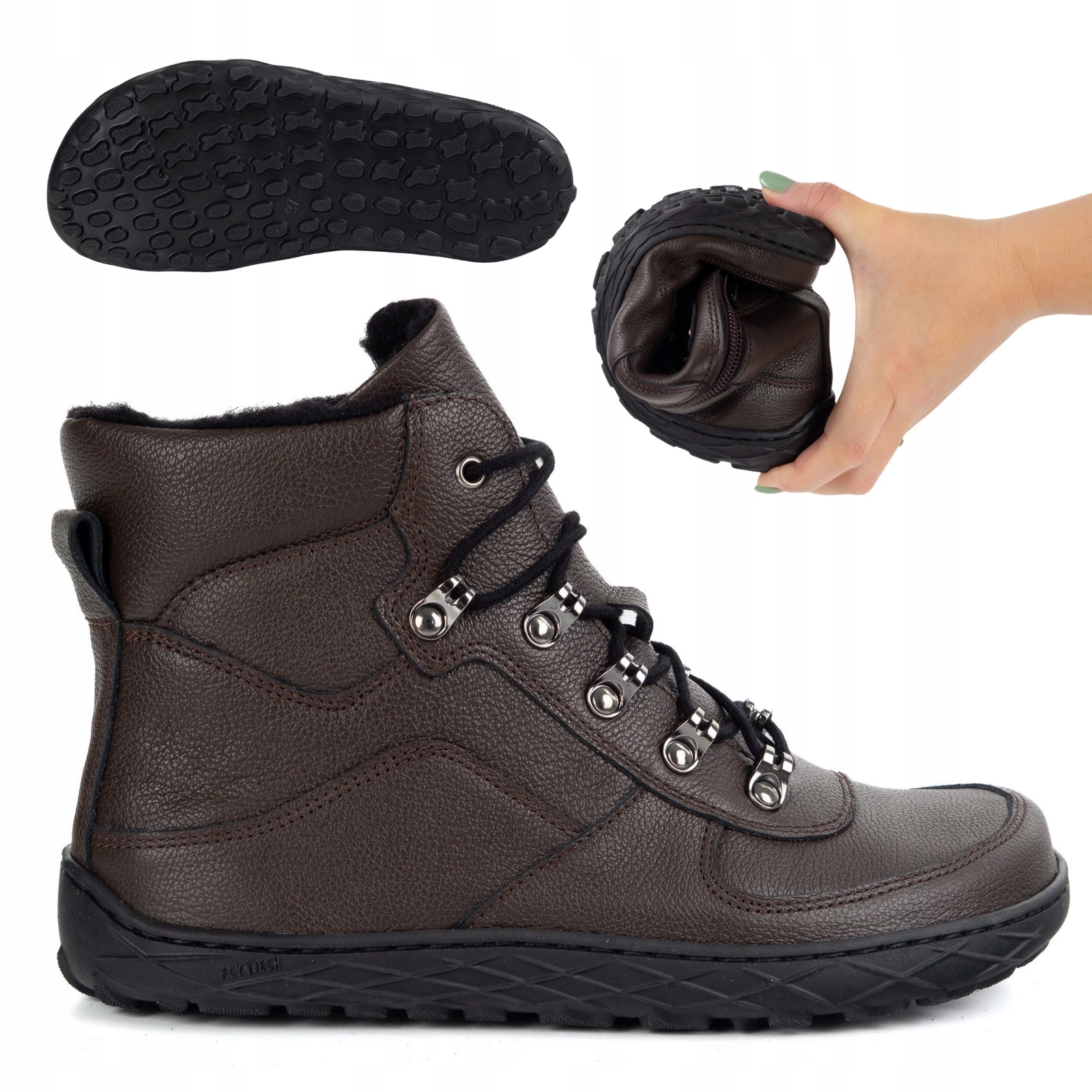 Dámské barefootové kožené zimní boty zateplené trapery, hnědé, velikost 1292 38