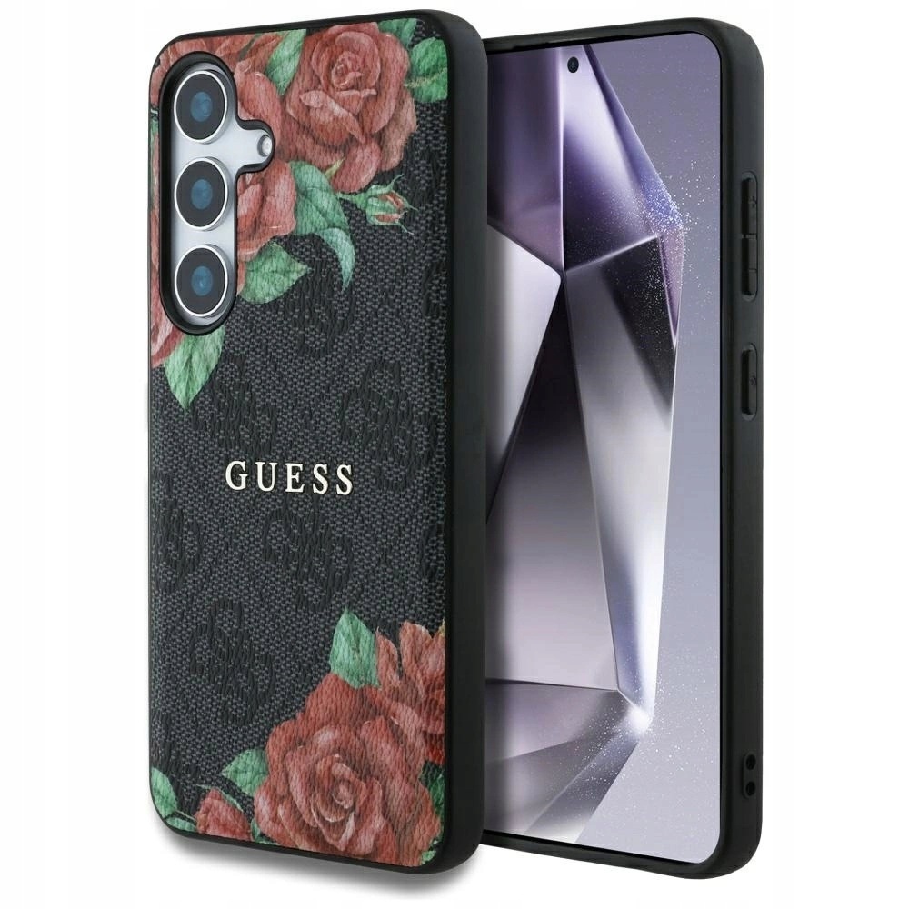 Etui Guess Leather 4G Flowers Metal Logo MagSafe Samsung Galaxy S25 czarne