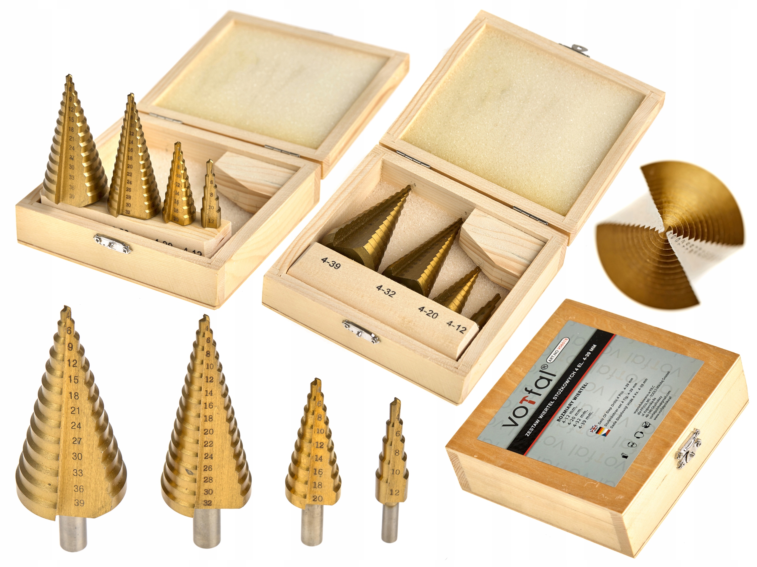 

Zestaw Wiertło Stopniowe Stożkowe Tytan 4-39mm 4el