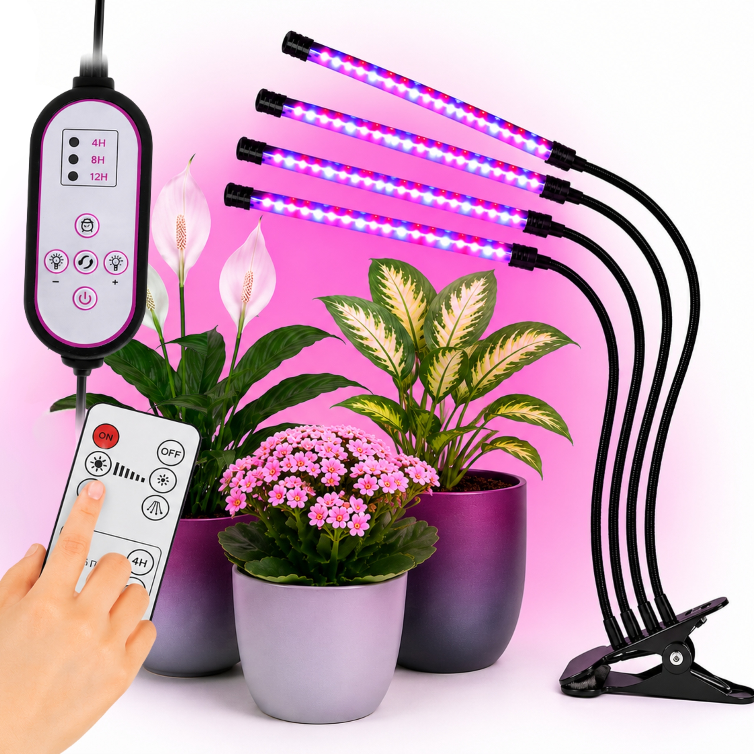 Led Růstová Lampa Pro Pěstování Rostlin Panel X4 Časovač Pro Osvětlení Ovladač