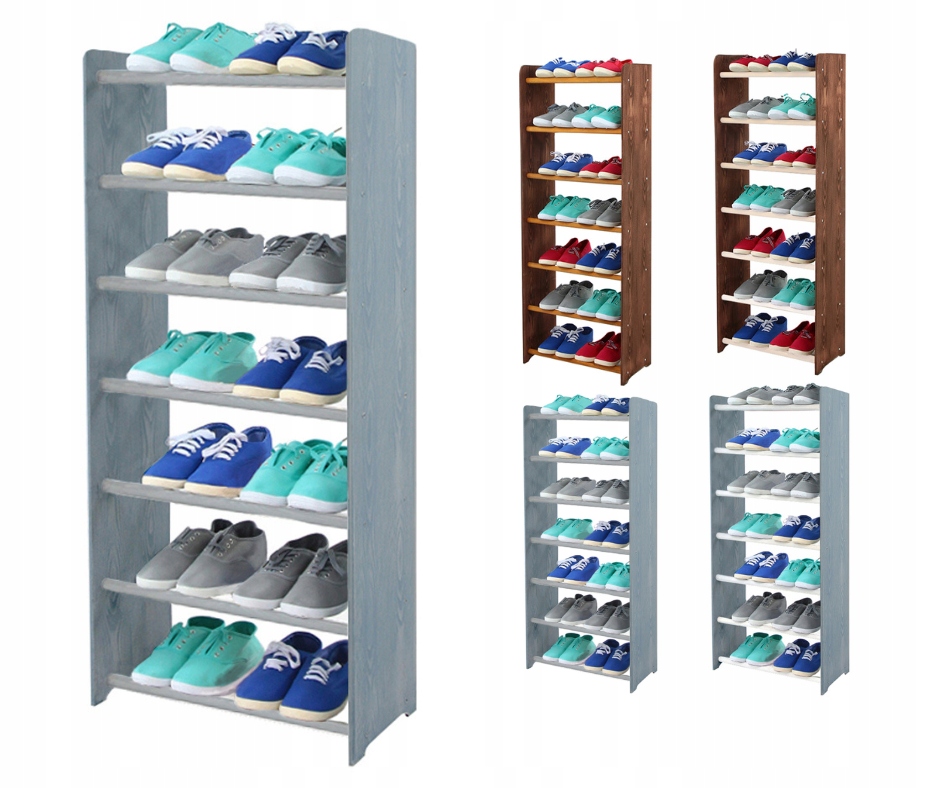 Regál na boty dřevěný stojan regál na obuv 7 Polic šířka 45 cm šedá