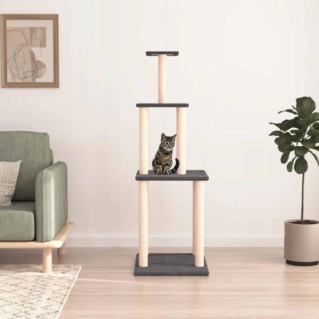 Levně shumee Škrabadlo pro kočky se sisalovými sloupky tmavě šedé 149 cm