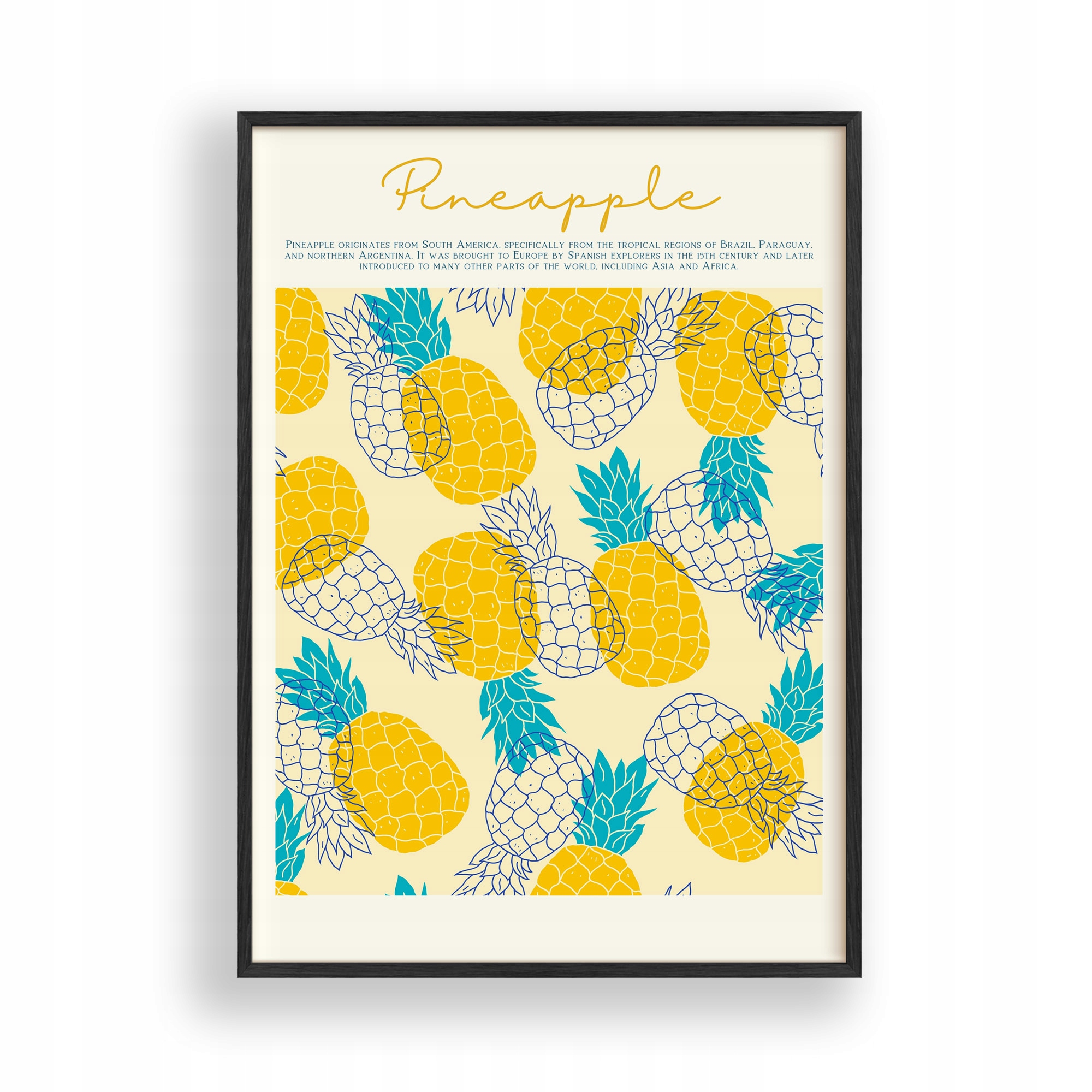 Obraz Ananas Pineapple Plakát Rámeček Dřevěný Černý 30x42 cm