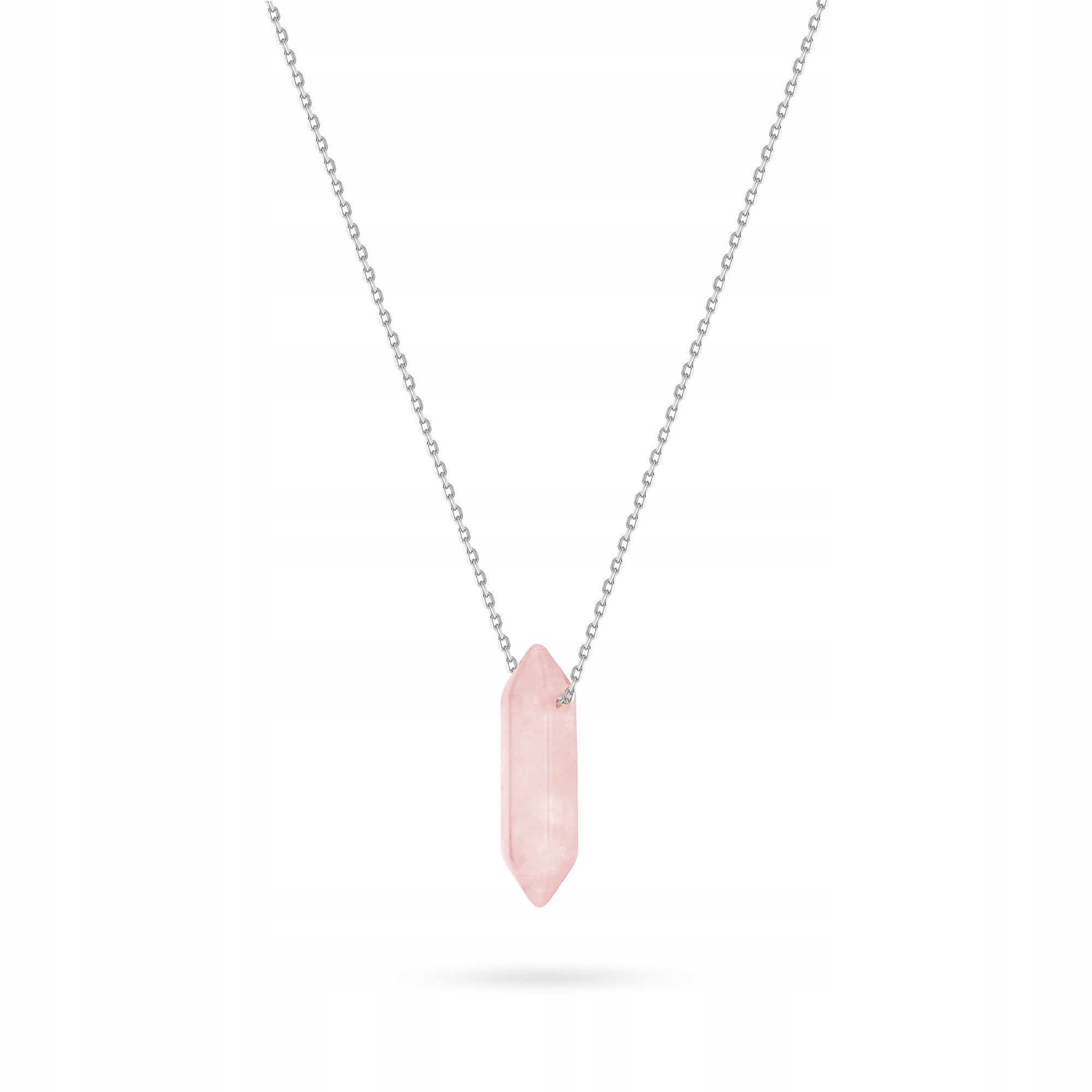 Srebrny Naszyjnik Łańcuszek pr. 925 z Podłużnym Różowym Kwarcem Kryształ