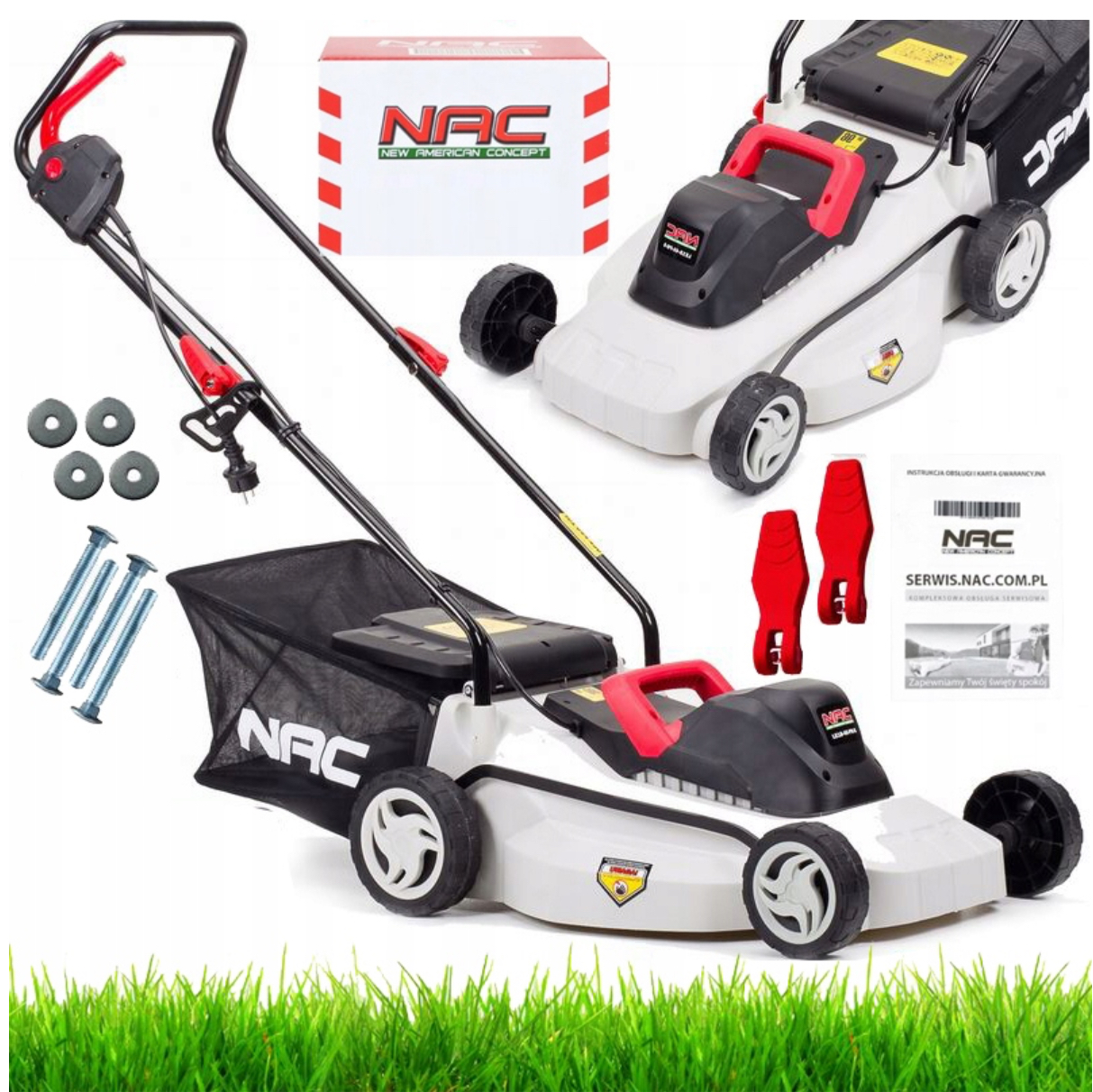 NAC KOSIARKA elektryczna MOC 1800W LE18-40-PB-S 40cm ZWINNA ZWROTNA