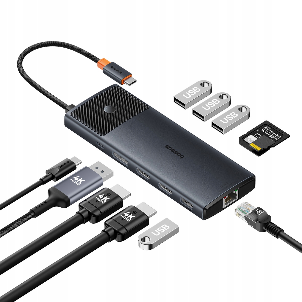 BASEUS ADAPTER HUB USB-C 11 PORTÓW TYP-C 4xUSB-A, RJ45, 2x HDMI, DP, SD/TF