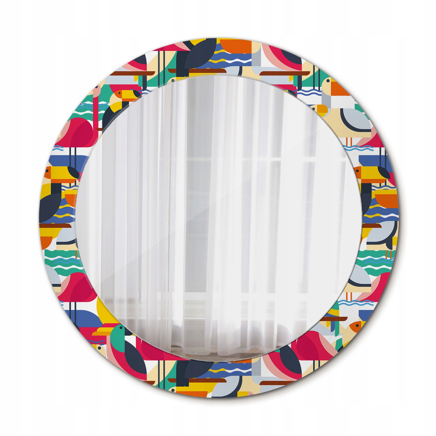 Okrúhle geometrické tropické zrkadlo vtáky 70 cm