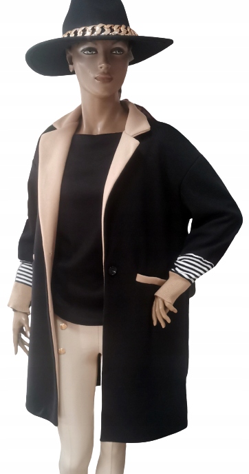 PŁASZCZ MON AMOUR ZE ŚCIĄGACZAMI CZARNY UNI Rękaw długi rękaw