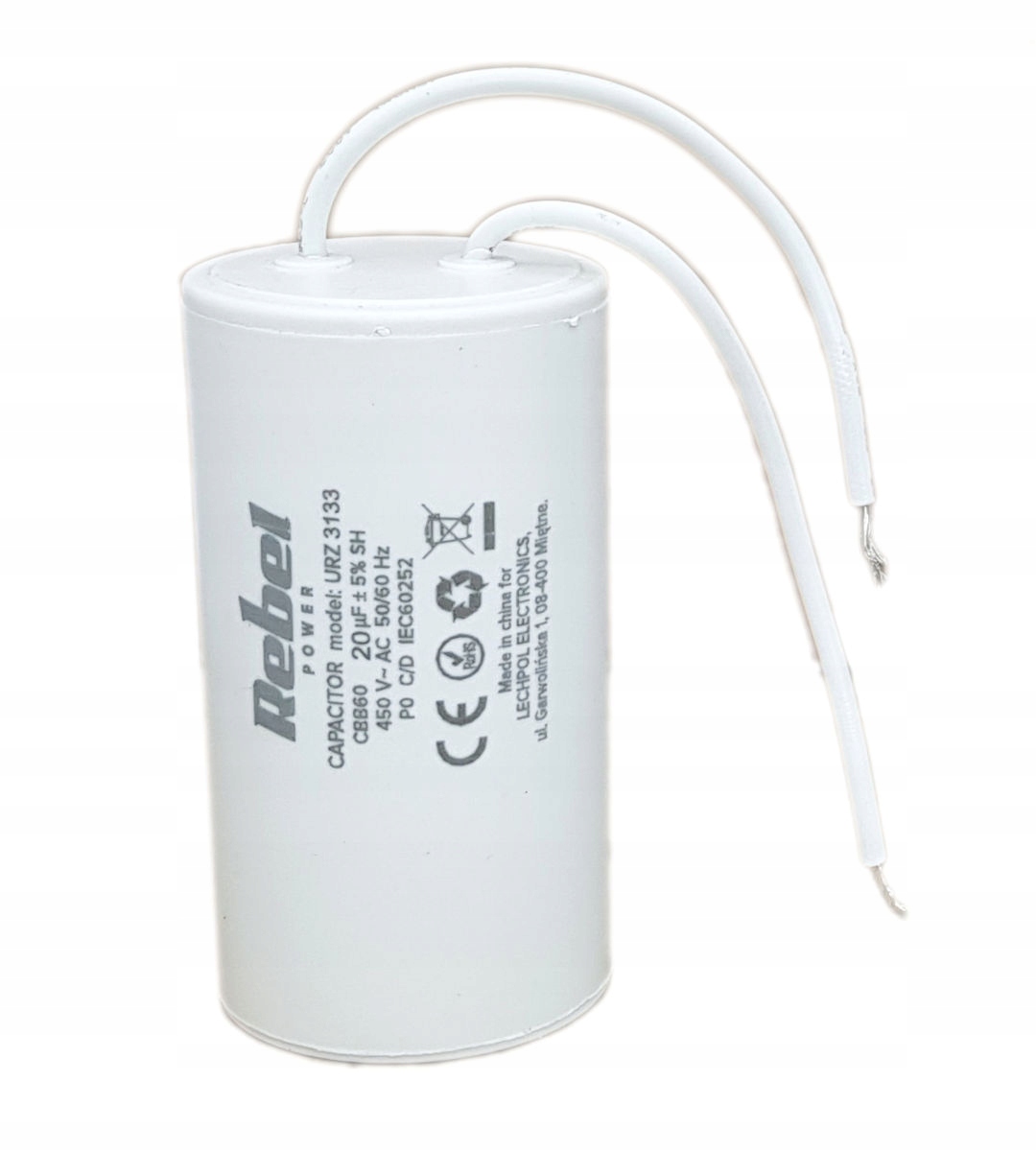 Kondensator rozruchowy silnika 20uF 450V CBB60 Rebel