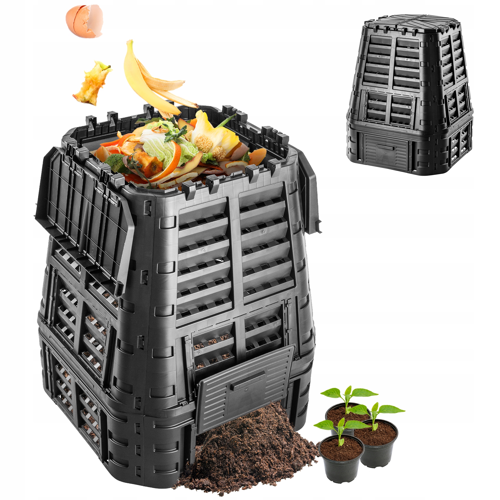 Modulárny Záhradný Kompostér Celoročný, Mrazuvzdorný, Čierny 740 L, Silný