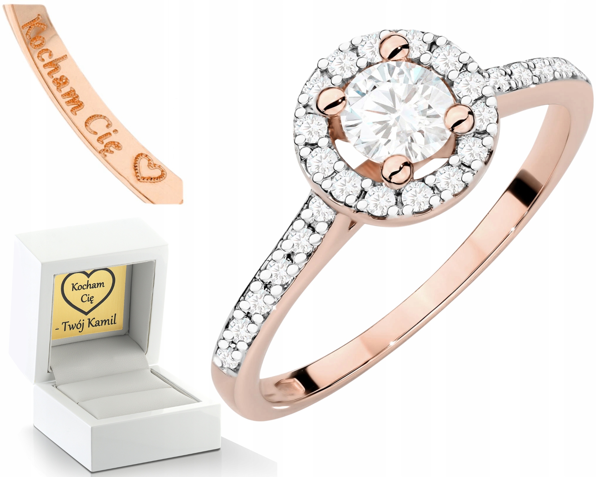Růžové Zlato Prstýnek Diamanty Lab Jako Dárek Drť 585 14K