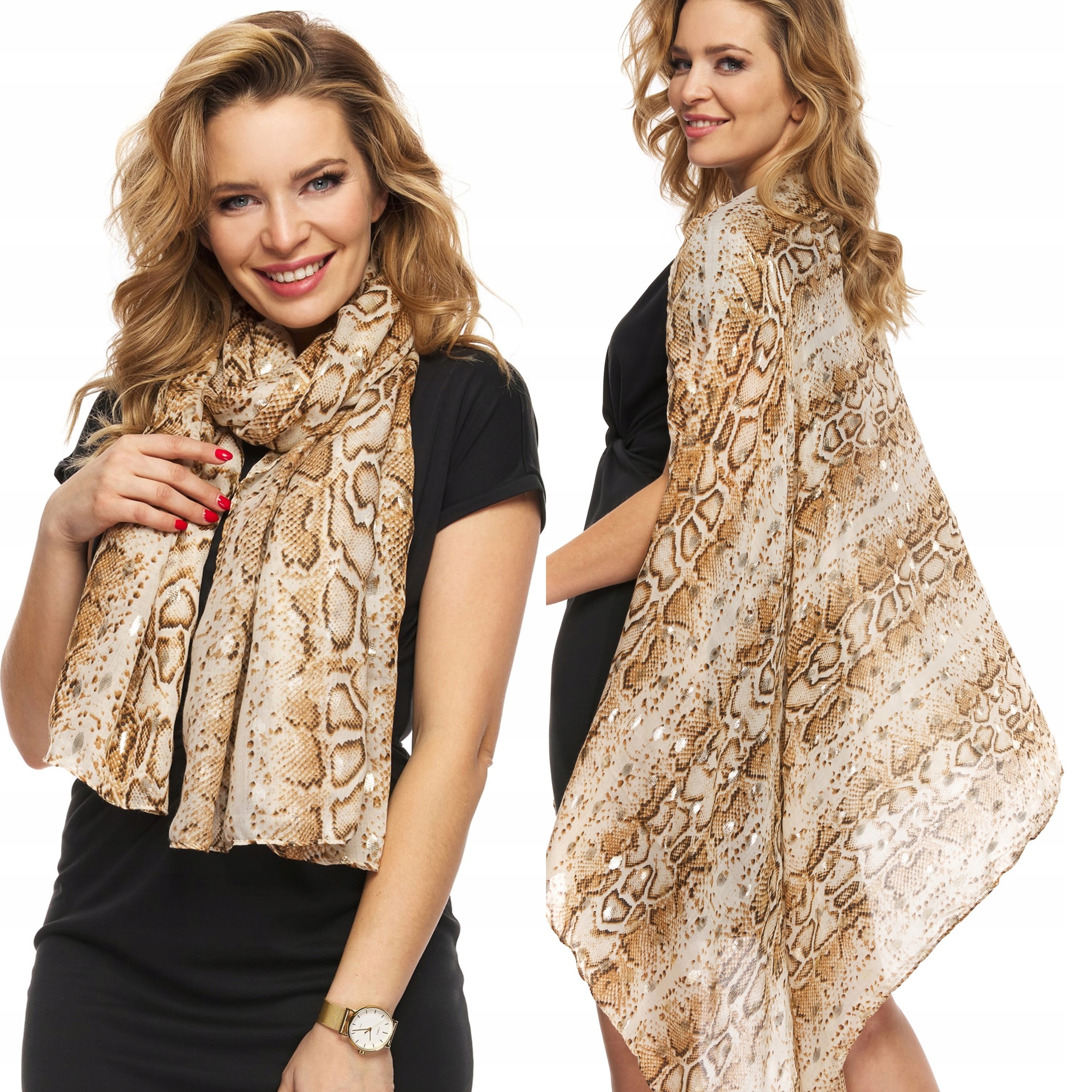 

Szal Szalik Damski zwierzęcy wzór złoto beż