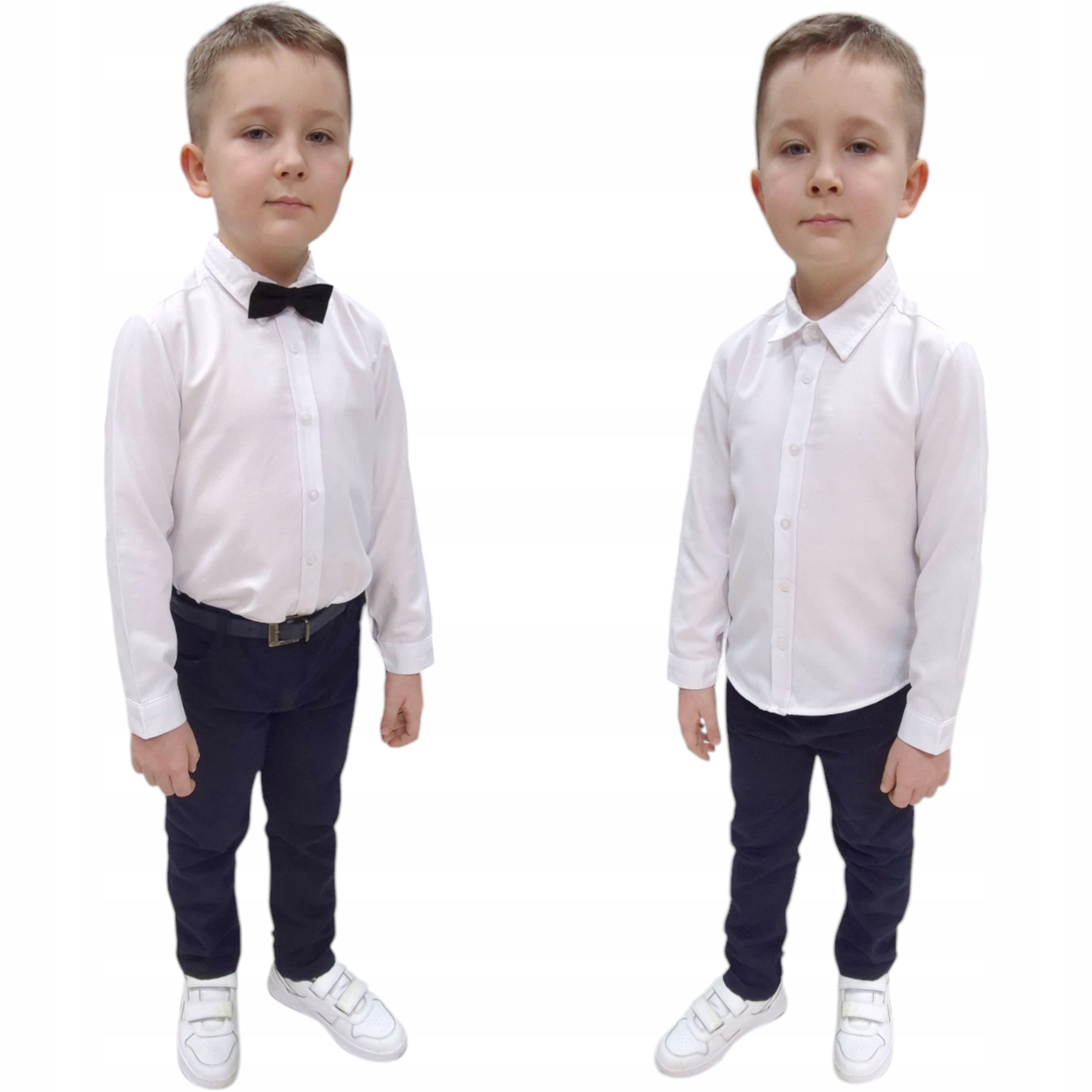 KOSZULA CHŁOPIĘCA BIAŁA ELEGANCKA Z MUCHĄ 116