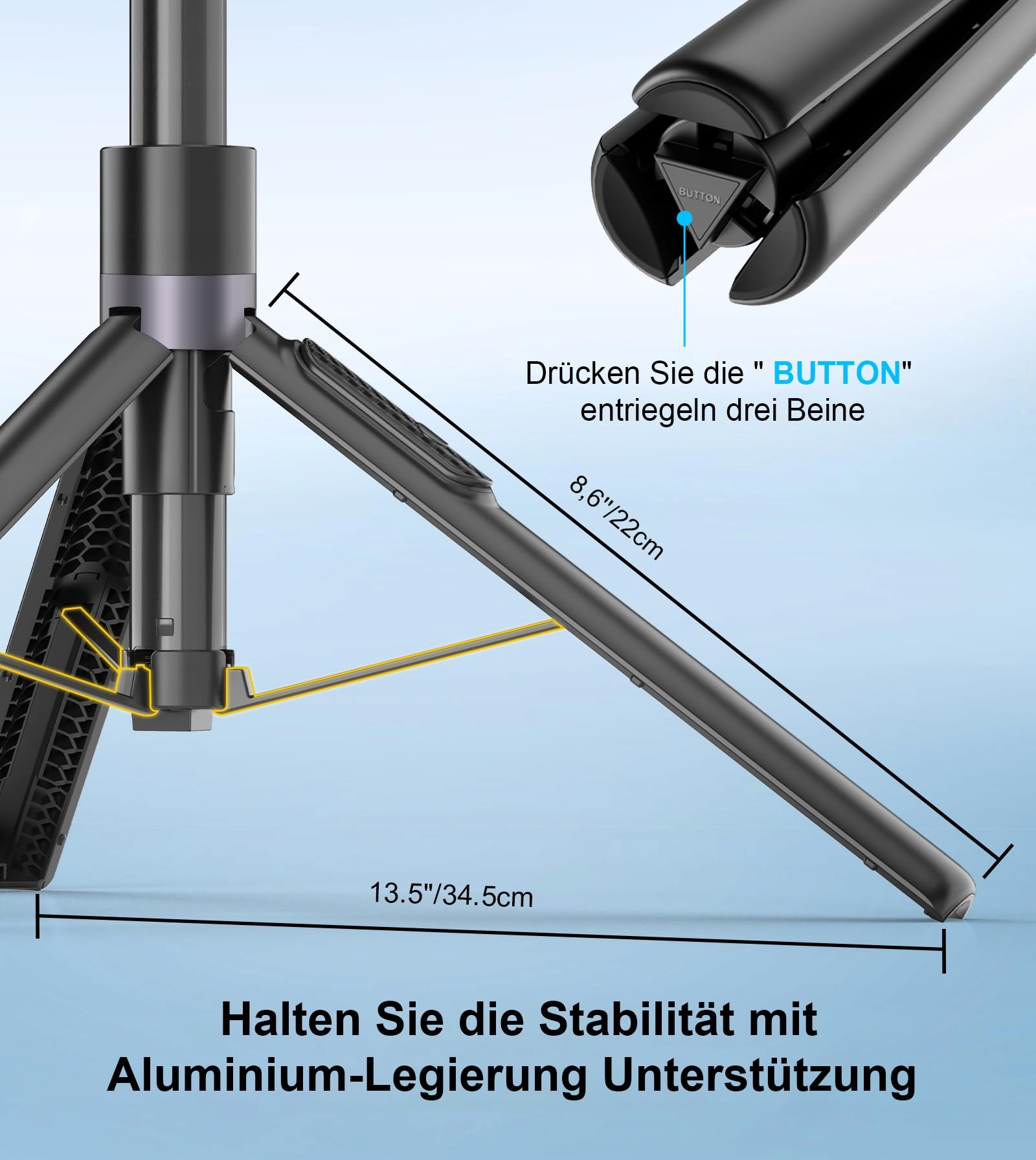GAHENWO Statyw Selfie 173cm Tripod Do Kamer Akcji i Telefonów Z Pilotem — miniatura 4