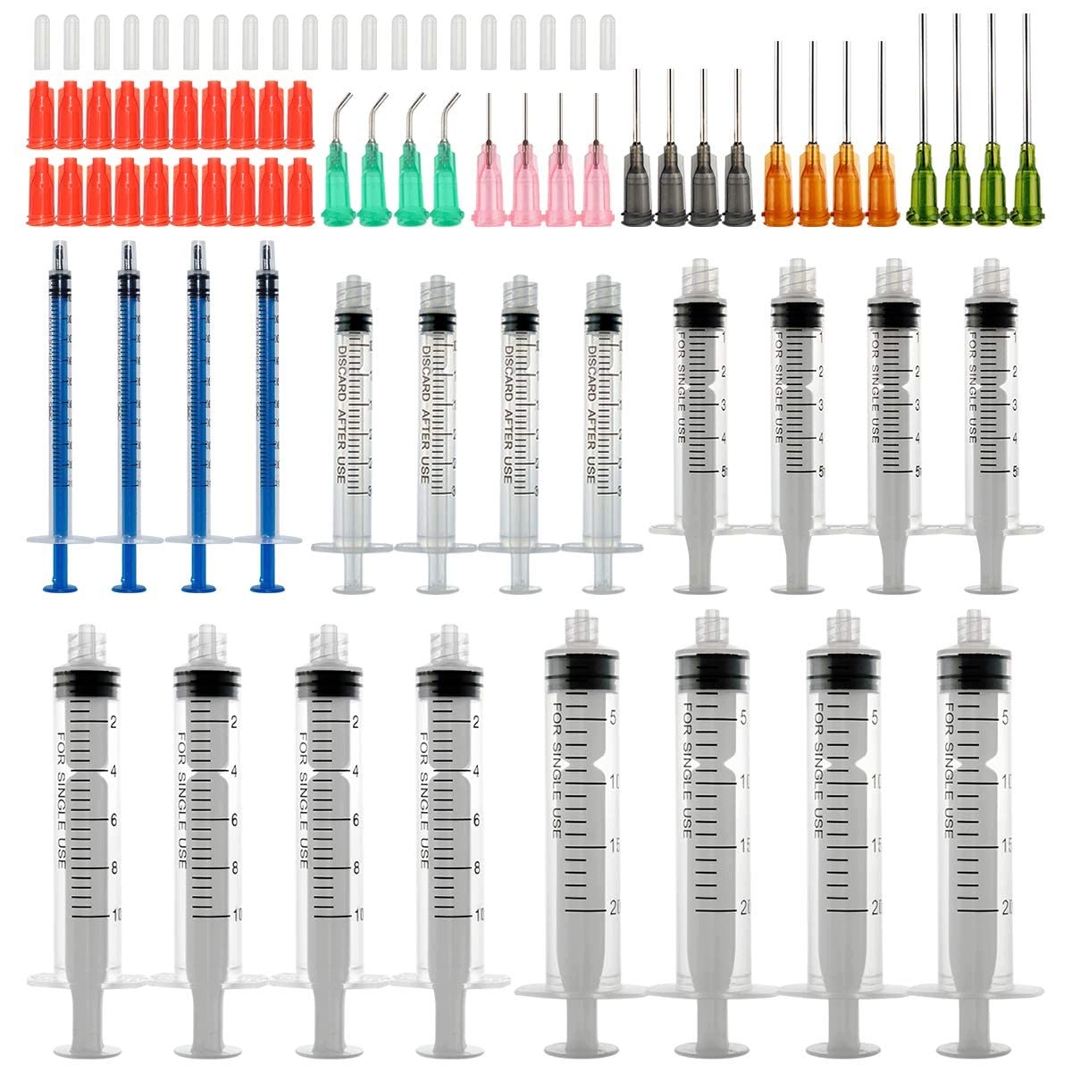 Zestaw 20 strzykawek tępych 1-20 ml z igłami 14G-20G do klejów