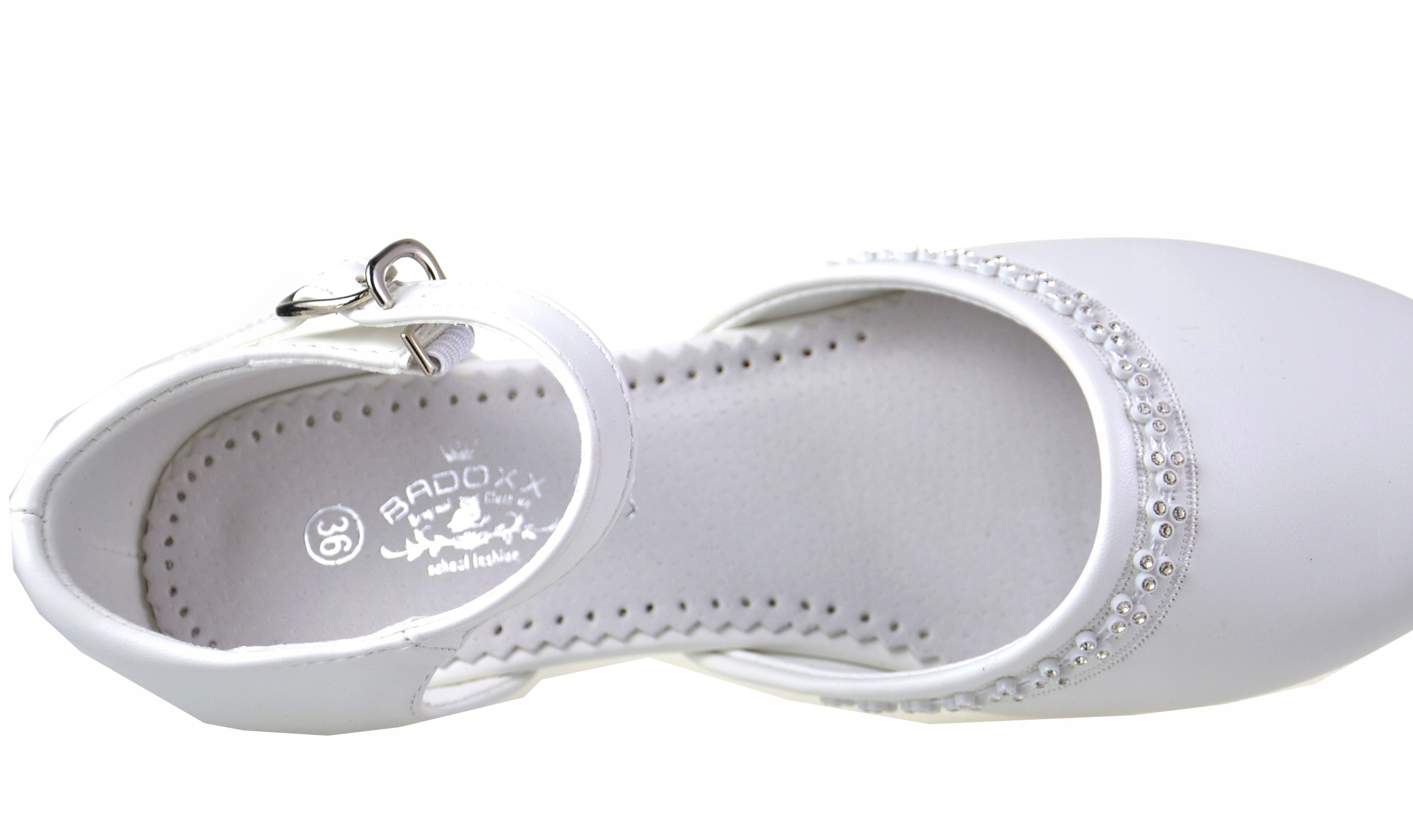 PANTOFELKI Komunijne Półbuty Balerinki MATOWE OBCAS SKÓRA BIAŁE r36 Odcień porcelanowy