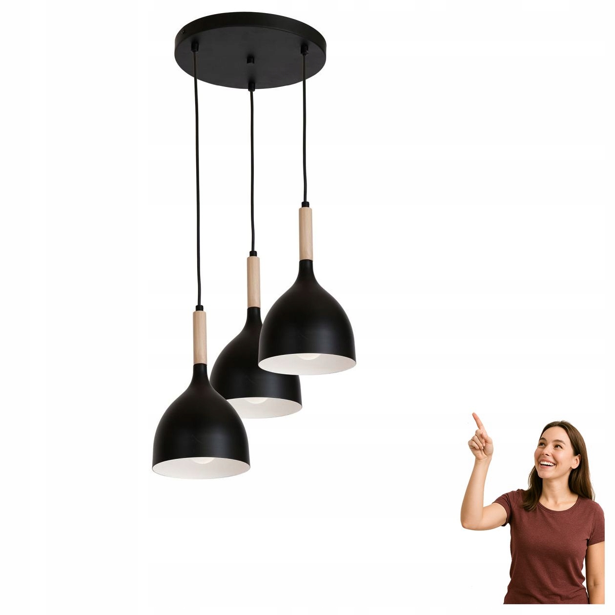 Černá trojitá závěsná lampa na kruhu Noak Wood 1192 Luminex