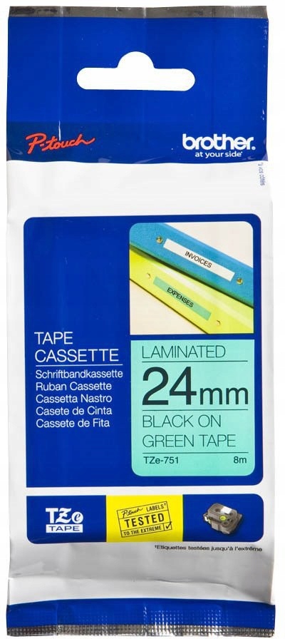 Taśma Brother TZE751 24 mm x 8 m zielono-czarna