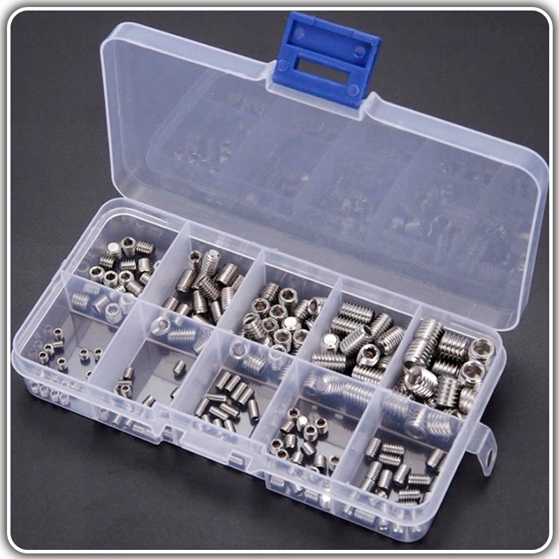 ŚRUBY WKRĘTY IMBUSOWE DOCISKOWE BEZ ŁBA - ZESTAW 200 SZTUK RÓŻNE ROZMIARY Kod producenta SRUB-IMBUS-200-ST