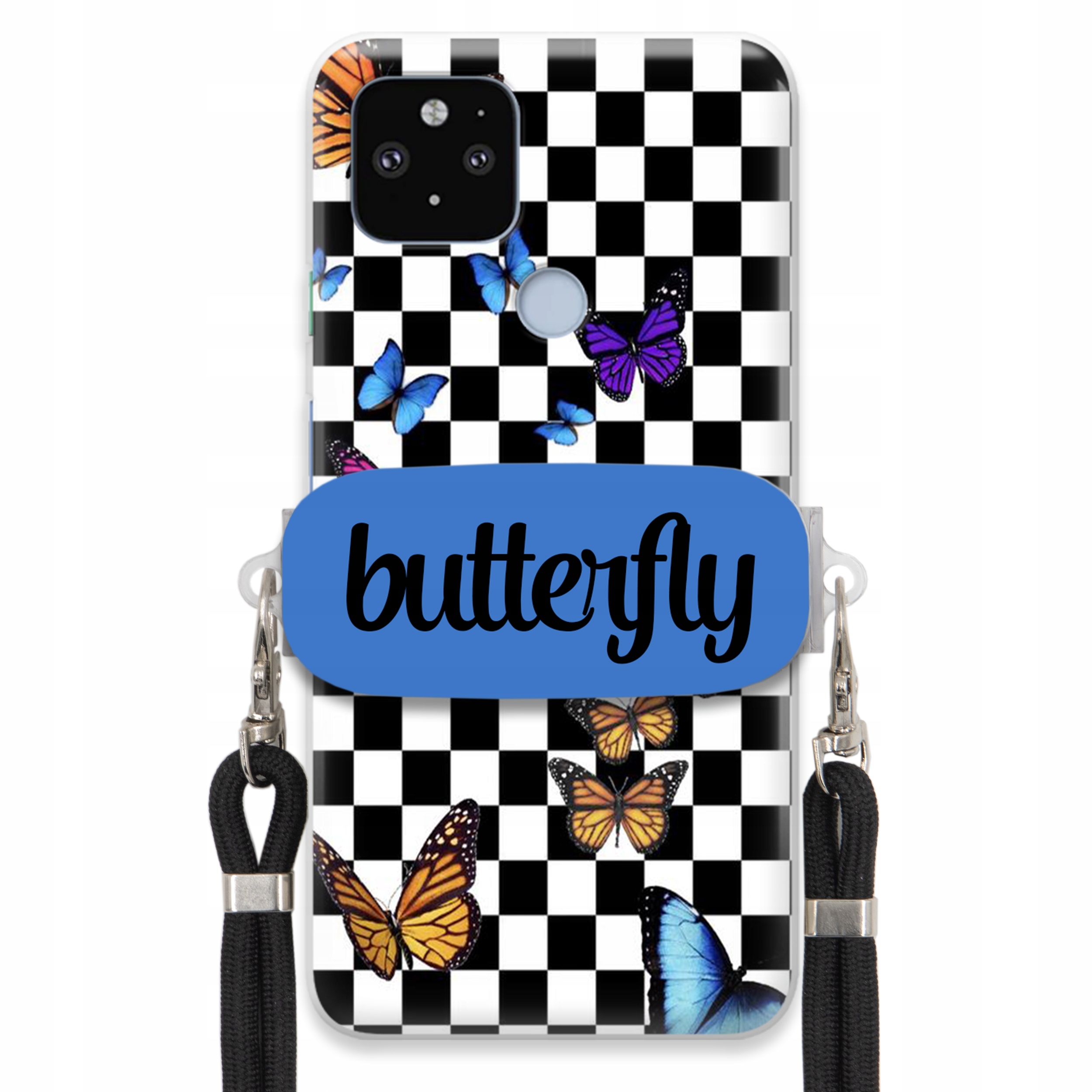 Pouzdro Pro Google Pixel 5XL Case Obdélníkový Úchyt Vodítko Butterfly Motýli