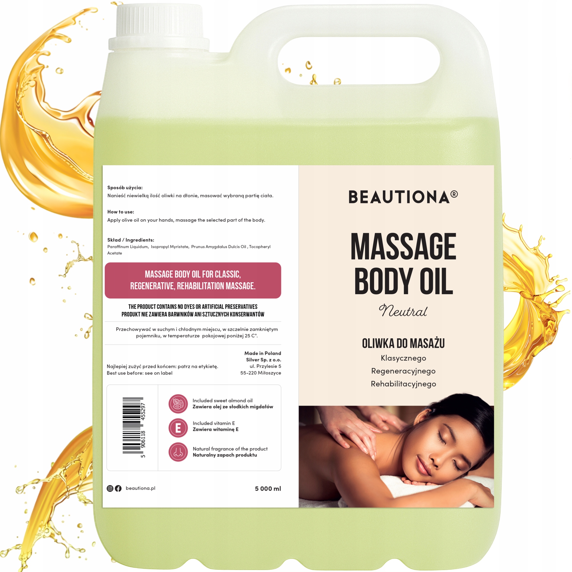 Olivový Olej Na Masáž Těla Neutrální, Bez Zápachu, Hydratační, 5 L