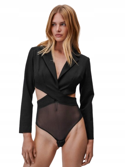 Undress Code Body S Splývavým Výstřihem A Síťkou Černé S I1B